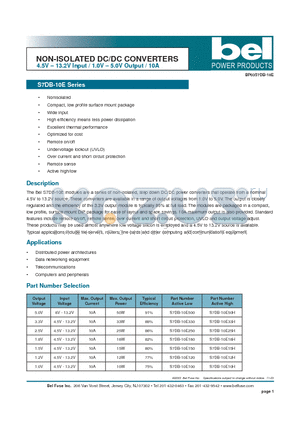 S7DB-10E180 datasheet - NON-ISOLATED DC/DC CONVERTERS 4.5V - 13.2V Input / 1.0V - 5.0V Output / 10A