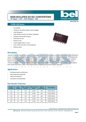 S7DB-12B datasheet - NON-ISOLATED DC/DC CONVERTERS 5V Input / 1.2V - 3.3V Output / 12A