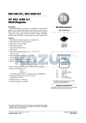 MC100E167FNR2 datasheet - 5V ECL 6-Bit 2:1 MUX-Register