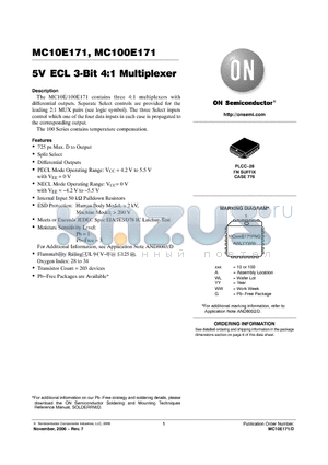 MC100E171 datasheet - 5V ECL 3-Bit 4:1 Multiplexer