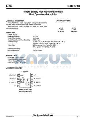 NJM2718 datasheet - Single-Supply High-Operating voltage Dual Operational Amplifier