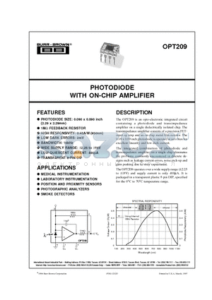 OPT209 datasheet - PHOTODIODE WITH ON-CHIP AMPLIFIER