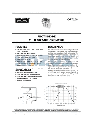 OPT209P datasheet - PHOTODIODE WITH ON-CHIP AMPLIFIER