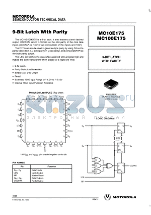 MC100E175 datasheet - 9-BIT LATCH WITH PARITY