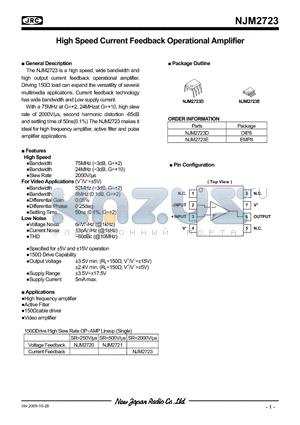NJM2723D datasheet - High Speed Current Feedback Operational Amplifier
