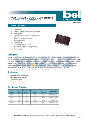 S7DB-12C datasheet - NON-ISOLATED DC/DC CONVERTERS 3.3V Input / 1.2V - 2.5V Output / 12A