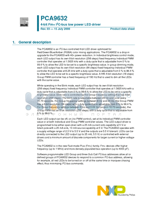 PCA9632TK datasheet - 4-bit Fm I2C-bus low power LED driver