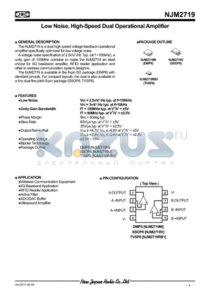 NJM2719 datasheet - Low Noise, High-Speed Dual Operational Amplifier