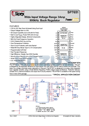 SP7651ER/TR datasheet - Wide Input Voltage Range 3Amp 900kHz Buck Regulator