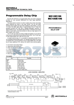 MC100E196 datasheet - PROGRAMMABLE DELAY CHIP