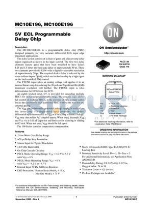 MC100E196 datasheet - 5V ECL Programmable Delay Chip