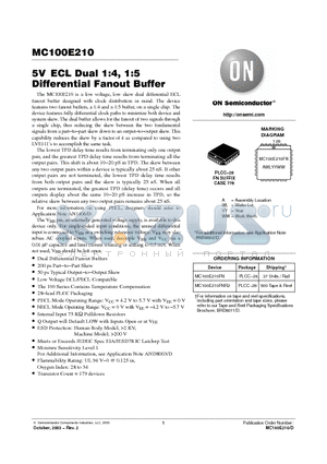 MC100E210 datasheet - 5V ECL Dual 1:4, 1:5 Differential Fanout Buffer