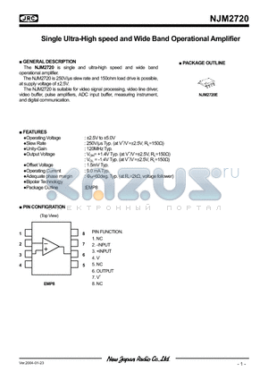 NJM2720 datasheet - Single Ultra-High speed and Wide Band Operational Amplifier