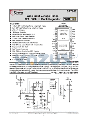 SP7662 datasheet - Wide Input Voltage Range 12A, 300kHz, Buck Regulator