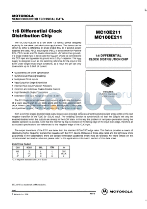 MC100E211 datasheet - 1:6 DIFFERENTIAL CLOCK DISTRIBUTION CHIP