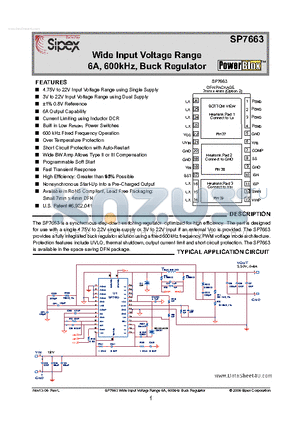 SP7663 datasheet - Wide Input Voltage Range 6A, 600kHz, Buck Regulator