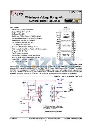 SP7652ERL/TR datasheet - Wide Input Voltage Range 6A, 600kHz, Buck Regulator