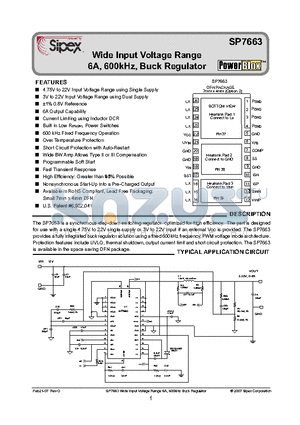 SP7663 datasheet - Wide Input Voltage Range 6A, 600kHz, Buck Regulator