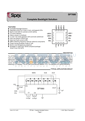 SP7680EB datasheet - Complete Backlight Solution