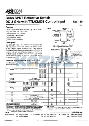 SW-110 datasheet - GaAs SPDT Reflective Switch DC-3 GHz with TTL/CMOS Control Input
