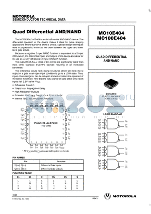 MC100E404FN datasheet - QUAD DIFFERENTIAL AND/NAND