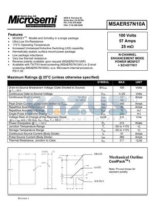 MSAER57N10A datasheet - N-CHANNEL ENHANCEMENT MODE POWER MOSFET  SCHOTTKY