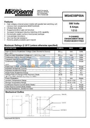 MSAEX8P50A datasheet - P-CHANNEL ENHANCEMENT MODE POWER MOSFET/FRED