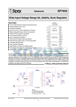 SP7655ER-L/TR datasheet - Wide Input Voltage Range 8A, 300kHz, Buck Regulator