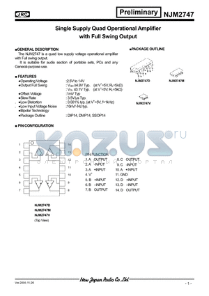 NJM2747V datasheet - Single Supply Quad Operational Amplifier with Full Swing Output