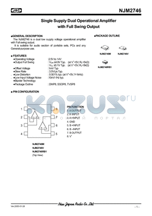NJM2746V datasheet - Single Supply Dual Operational Amplifier with Full Swing Output