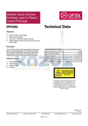 OPV282 datasheet - Technical Data