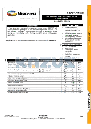 MSAFA75N10C datasheet - N-CHANNEL ENHANCEMENT MODE POWER MOSFET