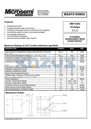 MSAFX10N90A datasheet - N-CHANNEL ENHANCEMENT MODE POWER MOSFET