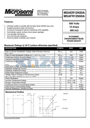 MSAFR12N50A datasheet - N-CHANNEL ENHANCEMENT MODE POWER MOSFET