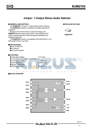 NJM2755V datasheet - 4-Input / 1-Output Stereo Audio Selector
