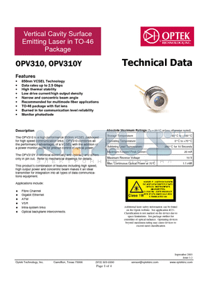 OPV310 datasheet - Technical Data