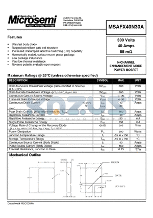 MSAFX40N30A datasheet - N-CHANNEL ENHANCEMENT MODE POWER MOSFET