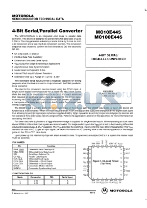 MC100E445 datasheet - 4-BIT SERIAL/ PARALLEL CONVERTER