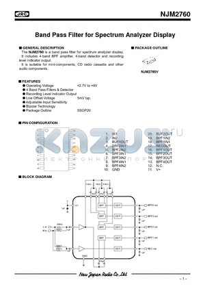 NJM2760V datasheet - Band Pass Filter for Spectrum Analyzer Display