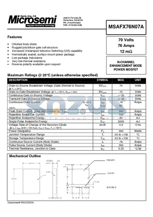 MSAFX76N07A datasheet - N-CHANNEL ENHANCEMENT MODE POWER MOSFET
