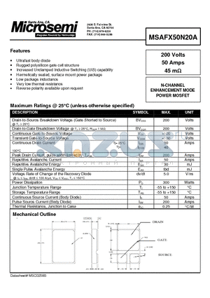 MSAFX50N20A datasheet - N-CHANNEL ENHANCEMENT MODE POWER MOSFET