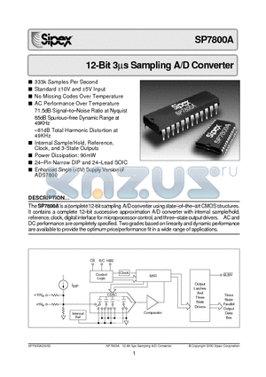 SP7800 datasheet - 12-Bit 3ms Sampling A/D Converter