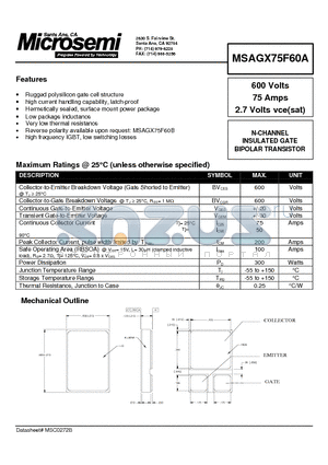 MSAGX75F60A datasheet - N-CHANNEL INSULATED GATE BIPOLAR TRANSISTOR