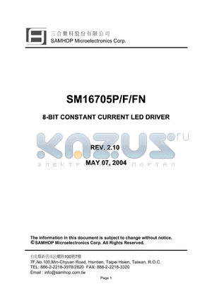 SM16705FN datasheet - 8-BIT CONSTANT CURRENT LED DRIVER