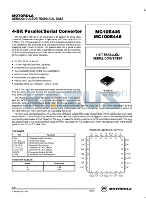MC100E446 datasheet - 4-BIT PARALLEL/ SERIAL CONVERTER