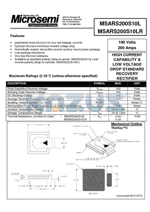 MSARS200S10L datasheet - HIGH CURRENT CAPABILITY LOW VOLTAGE DROP STANDARD RECOVERY RECTIFIER