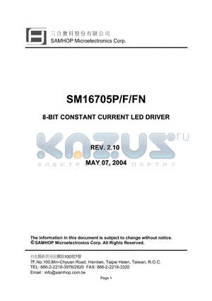 SM16705P datasheet - 8-BIT CONSTANT CURRENT LED DRIVER