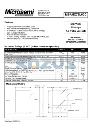 MSAHX75L60C datasheet - N-CHANNEL INSULATED GATE BIPOLAR TRANSISTOR