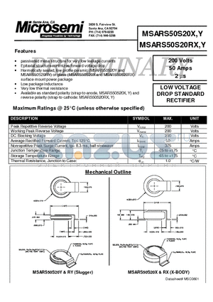 MSARS50S20XY datasheet - LOW VOLTAGE DROP STANDARD RECTIFIER