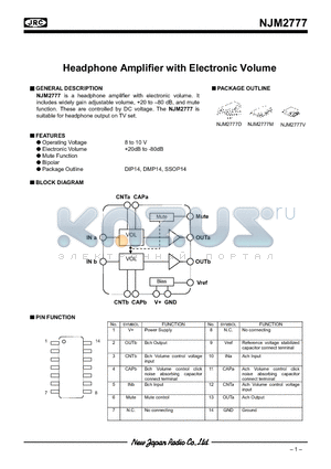 NJM2777V datasheet - Headphone Amplifier with Electronic Volume